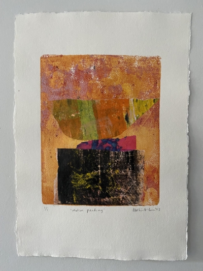 Motion Pending Gelli Print & Collage on 210 gsm Khadi Handmade Paper | Framed 43 x 55cm