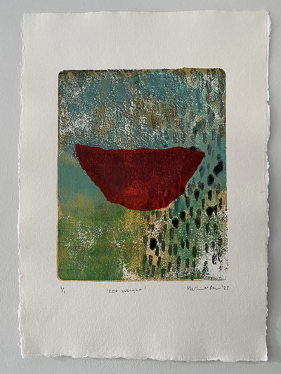 Red Weight Gelli Print & Collage on 210 gsm Khadi Handmade Paper | Framed 43 x 55cm