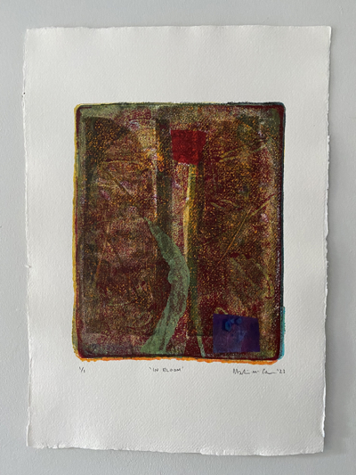in bloom Gelli Print & Collage on 210 gsm Khadi Handmade Paper | Framed 43 x 55cm