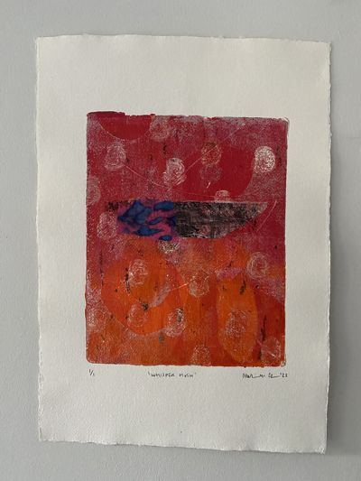 Whisper Hush  Gelli Print & Collage on 210 gsm Khadi Handmade Paper | Framed 43 x 55cm